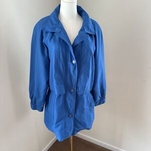 Vintage 80s Braetan Blue Rain Jacket Womens M Lightweight Trench Coat Retro Wind